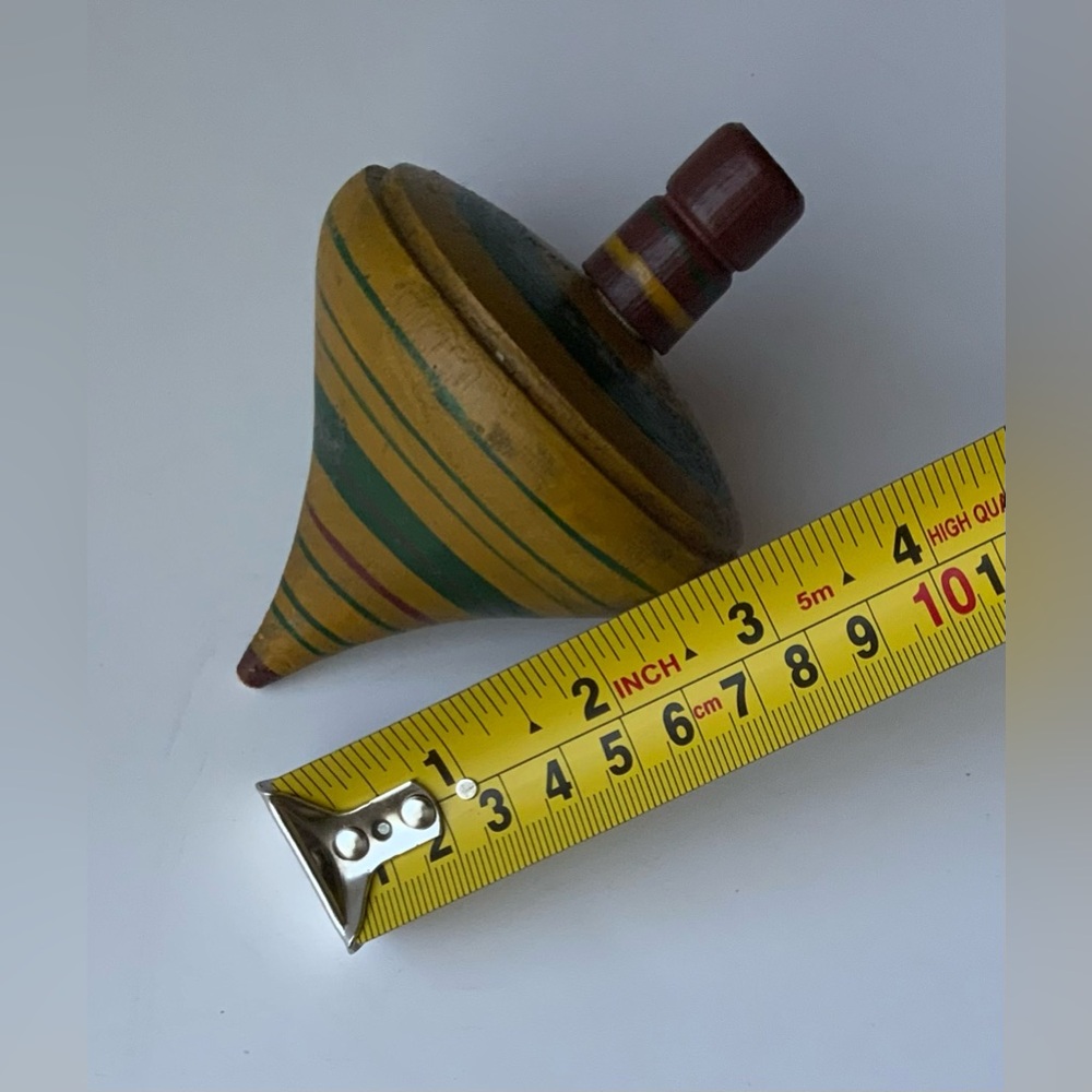 Vintage Wooden Spinning Top with Colorful Stripes - Picture 6 of 6